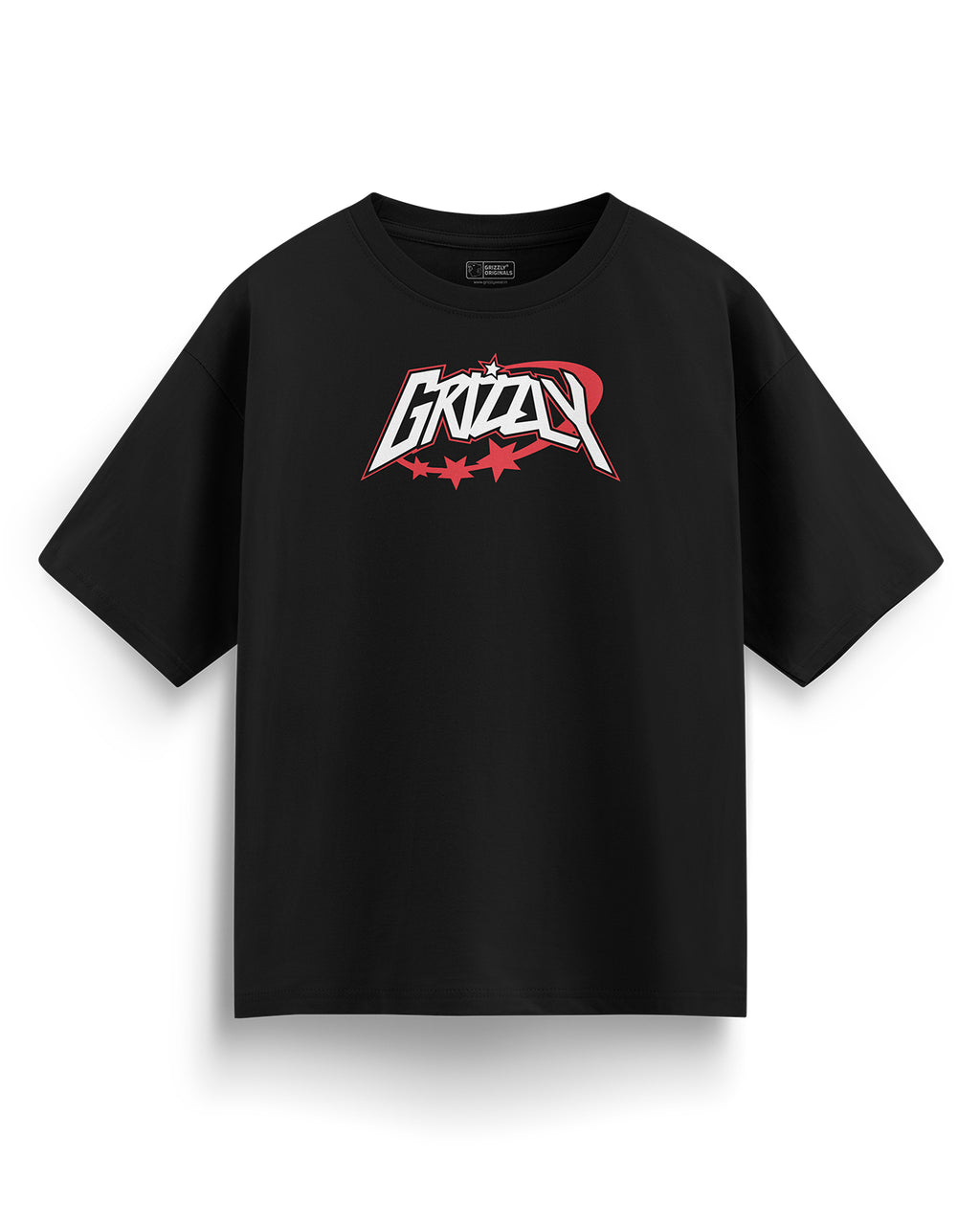 Oversized Graphic Grizzly Stars T-Shirt - Midnight Black