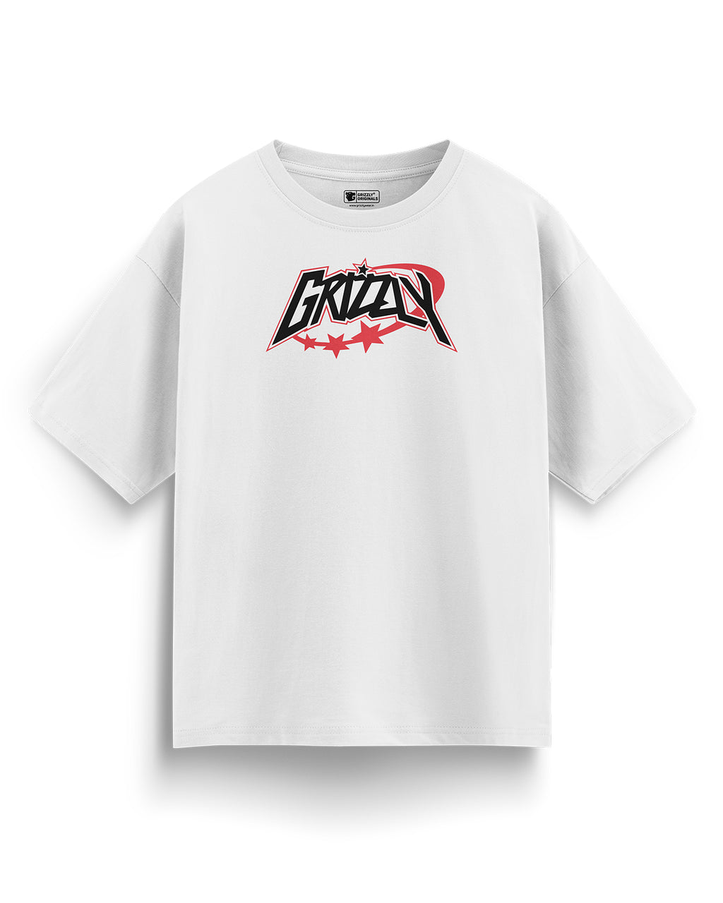 Oversized Graphic Grizzly Stars T-Shirt - Moonlight White